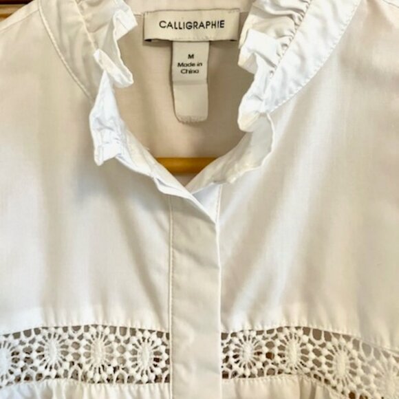 Anthropologie Ruffled Romantic Blouse Puffy Sleeve Victorian Boho Embroidered - Picture 2 of 6